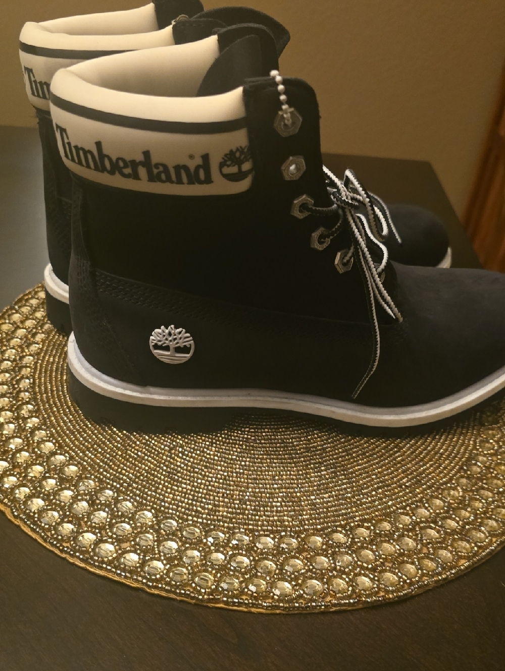 Timberland Black and White Ankle Lace-Up Boots